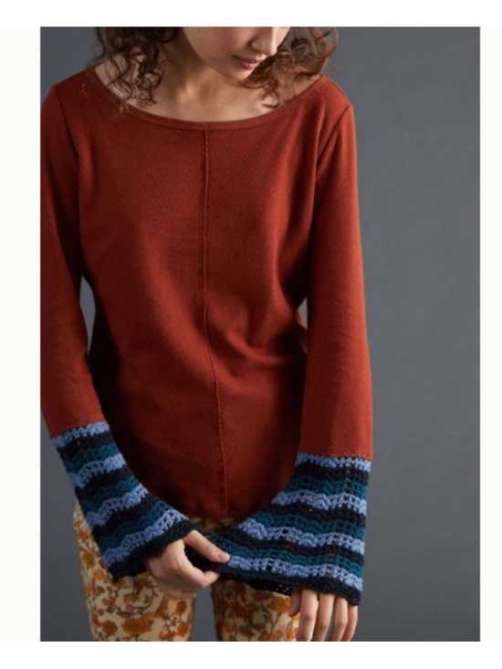 Pilcro Tops - Pilcro Anthropologie Crochet Cuff Top Waffle Knit Cedar Long Sleeve Small